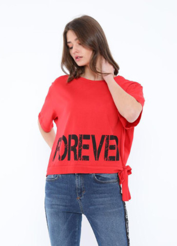 Красная всесезон футболка женская красная укороченная оверсайз с коротким рукавом MDG Свободная