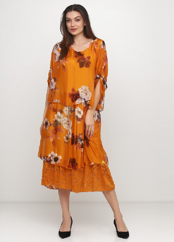 Оранжевое кэжуал платье оверсайз New Collection с цветочным принтом