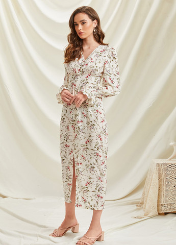 Светло-бежевое кэжуал, вечернее платье SHEIN с цветочным принтом