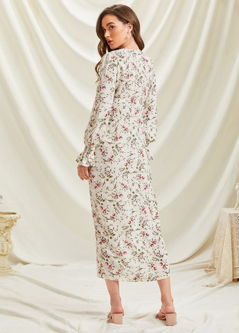 Светло-бежевое кэжуал, вечернее платье SHEIN с цветочным принтом