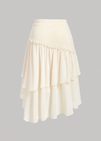 Кремовая кэжуал однотонная юбка SHEIN клешированная