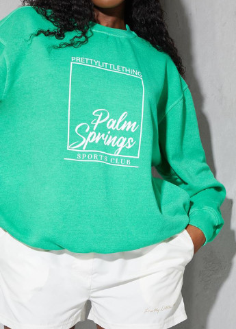 Смарагдовий світшот PrettyLittleThing напис без декору (254799061)