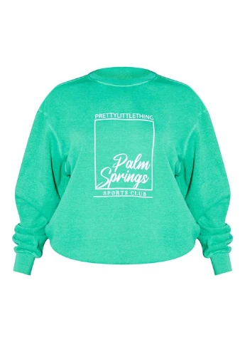 Смарагдовий світшот PrettyLittleThing напис без декору (254799061)