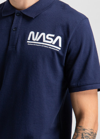 Темно-синяя черная футболка-поло с принтом Nasa