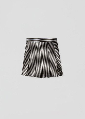 Черно-белая кэжуал в клетку юбка Pull&Bear клешированная, плиссе