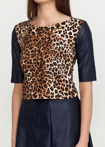 Костюм (блуза, юбка) N&C юбочный анималистичный тёмно-синий кэжуал