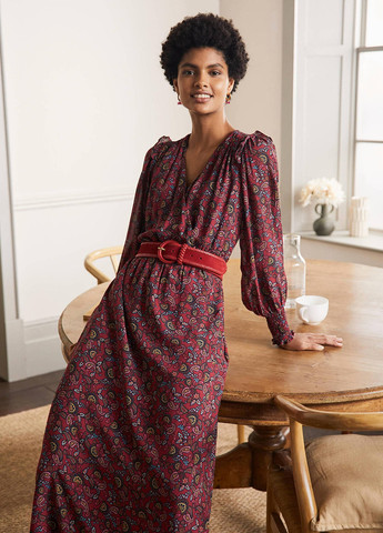 Бордовое кэжуал платье на запах Boden турецкие огурцы