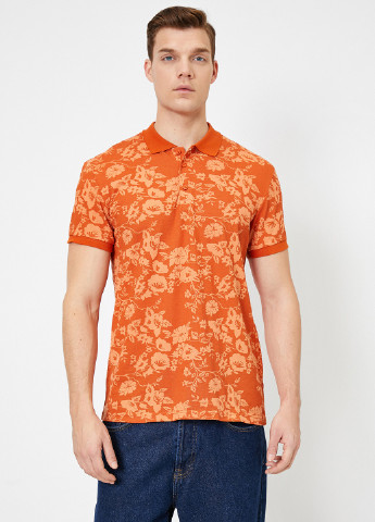 Оранжевая футболка-поло для мужчин KOTON с цветочным принтом