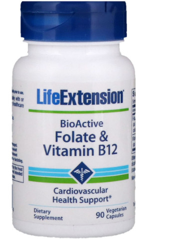 Фолат и B12, BioActive Folate & Vitamin B12,, 90 Вегетарианских Капсул Life Extension (228292503)
