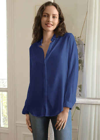 Синяя кэжуал рубашка однотонная SHEIN