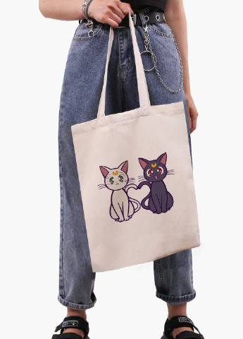 Еко сумка шоппер біла Місяць Кішки Сейлор Мун (anime Sailor Moon Cats) (9227-2849-WT-1) Еко сумка шоппер біла 41*35 см MobiPrint (221682917)