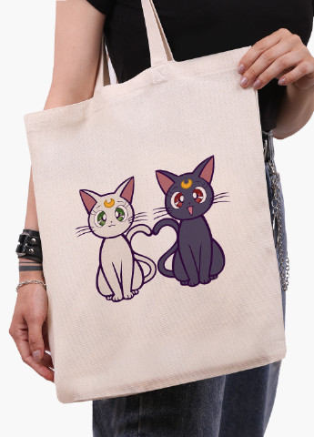 Еко сумка шоппер біла Місяць Кішки Сейлор Мун (anime Sailor Moon Cats) (9227-2849-WT-1) Еко сумка шоппер біла 41*35 см MobiPrint (221682917)