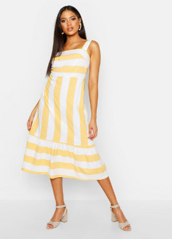 Жовтий кежуал плаття, сукня а-силует Boohoo в смужку