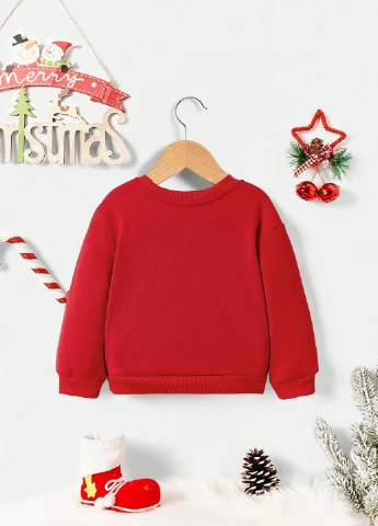SHEIN світшот новорічний червоний кежуал поліестер