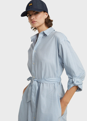 Голубое кэжуал платье рубашка G-Star Raw в полоску