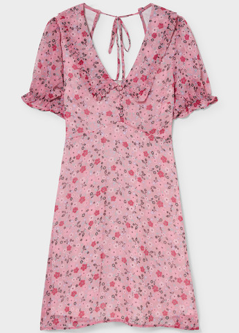 Розовое кэжуал платье клеш C&A с цветочным принтом