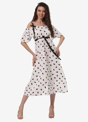 Молочна кежуал сукня, сукня з відкритими плечима, кльош Lila Kass з абстрактним візерунком