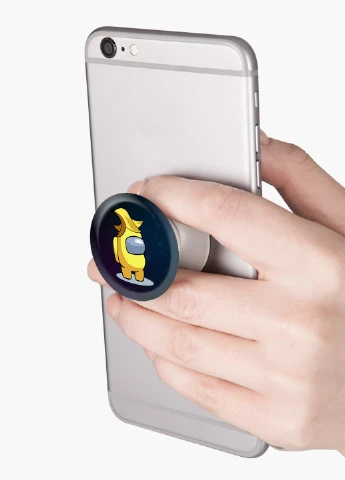 Попсокет (Popsockets) тримач для смартфону Амонг Ас Жовтий (Among Us Yellow) (8754-2416) Чорний MobiPrint (216836498)