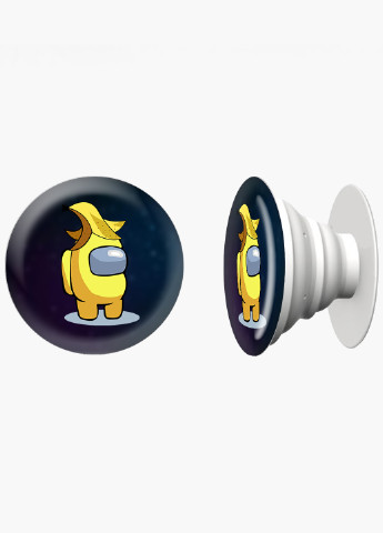 Попсокет (Popsockets) тримач для смартфону Амонг Ас Жовтий (Among Us Yellow) (8754-2416) Чорний MobiPrint (216836498)