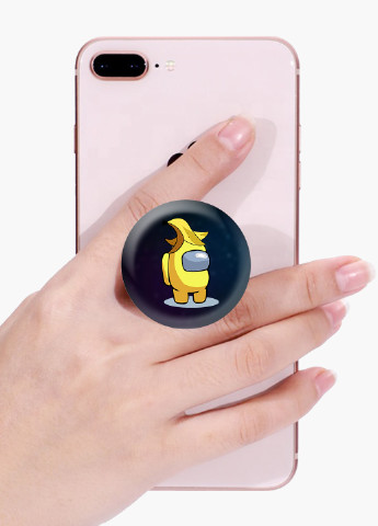 Попсокет (Popsockets) тримач для смартфону Амонг Ас Жовтий (Among Us Yellow) (8754-2416) Чорний MobiPrint (216836498)