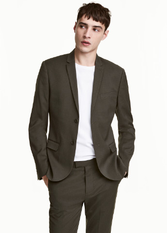 Пиджак H&M с длинным рукавом оливково-зеленый деловой