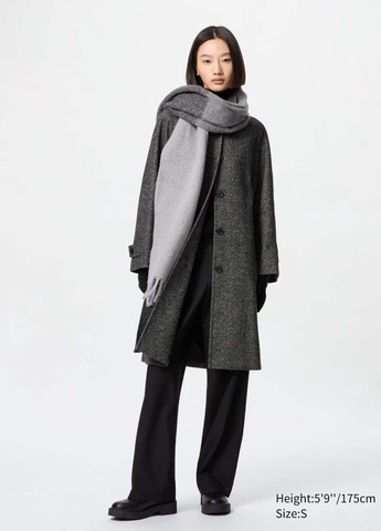 Серое демисезонное Пальто однобортное Uniqlo