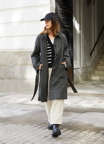 Серое демисезонное Пальто однобортное Uniqlo