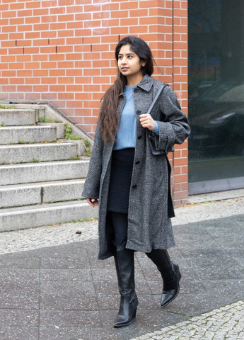 Серое демисезонное Пальто однобортное Uniqlo