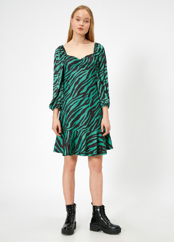 Зеленое кэжуал платье а-силуэт KOTON зебра