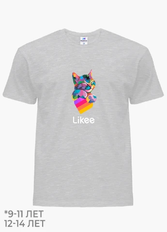 Світло-сіра демісезонна футболка дитяча лайк котик (likee cat) (9224-1040) MobiPrint