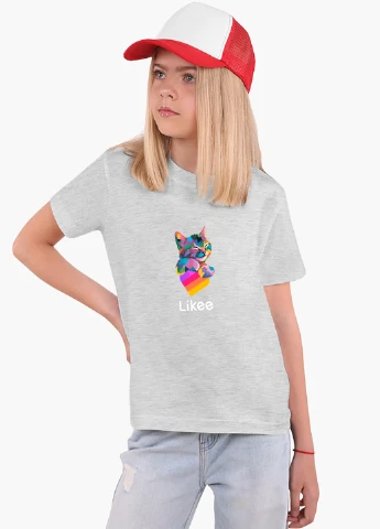 Світло-сіра демісезонна футболка дитяча лайк котик (likee cat) (9224-1040) MobiPrint