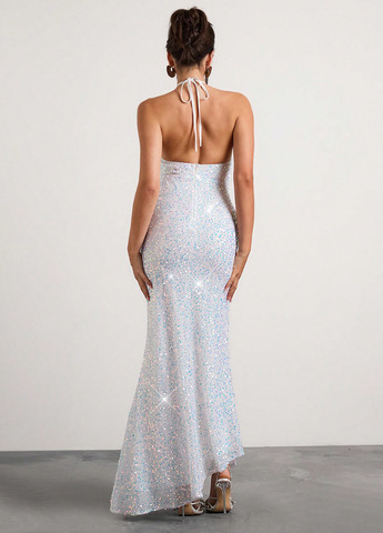 Білий святковий, вечірня сукня футляр, з відкритою спиною SHEIN однотонна