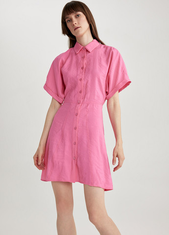 Розовое кэжуал платье клеш DeFacto однотонное
