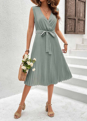 Сіро-зелена кежуал сукня плісована SHEIN однотонна