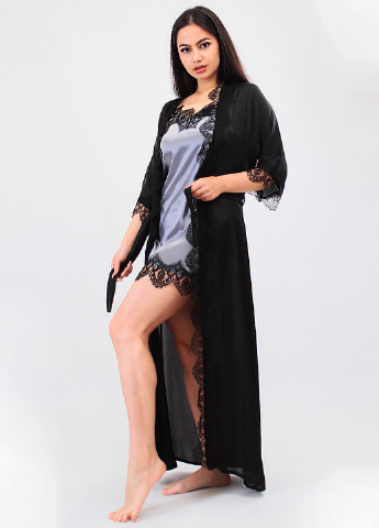 Графітовий демісезонний комплект (халат, пеньюар) Ghazel