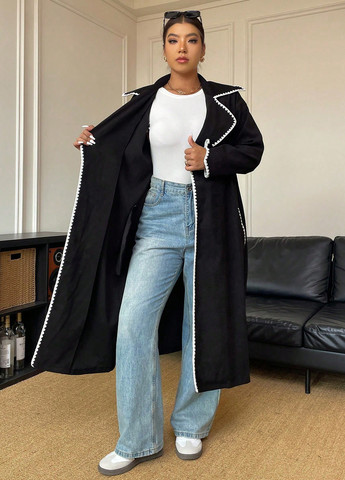 Чорне демісезонне Пальто однобортне SHEIN