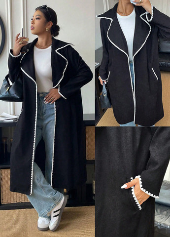 Чорне демісезонне Пальто однобортне SHEIN