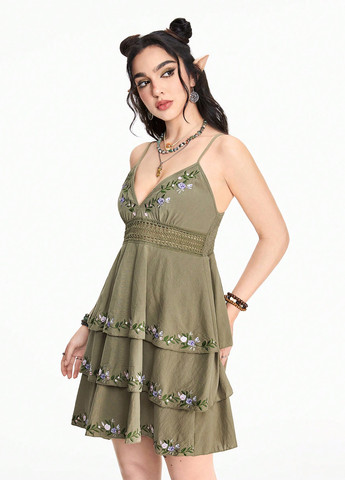 Оливкова (хакі) кежуал сукня а-силует SHEIN однотонна