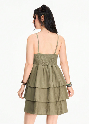 Оливкова (хакі) кежуал сукня а-силует SHEIN однотонна