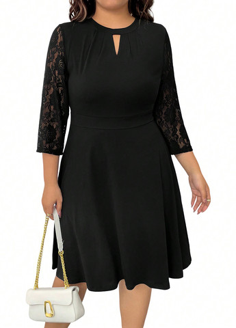 Чорна ділова, кежуал сукня кльош SHEIN однотонна