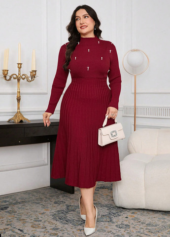 Бордова святковий, вечірня сукня а-силует, сукня светр SHEIN однотонна