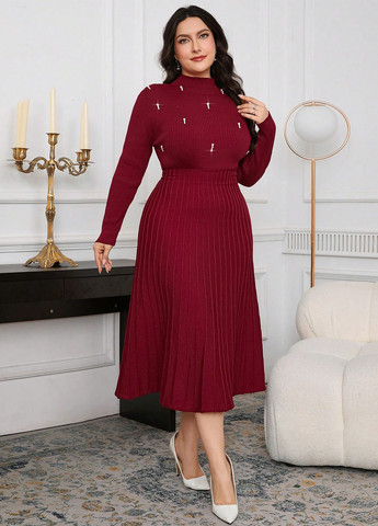 Бордова святковий, вечірня сукня а-силует, сукня светр SHEIN однотонна