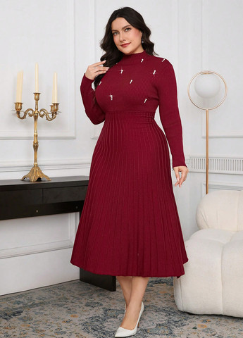 Бордова святковий, вечірня сукня а-силует, сукня светр SHEIN однотонна