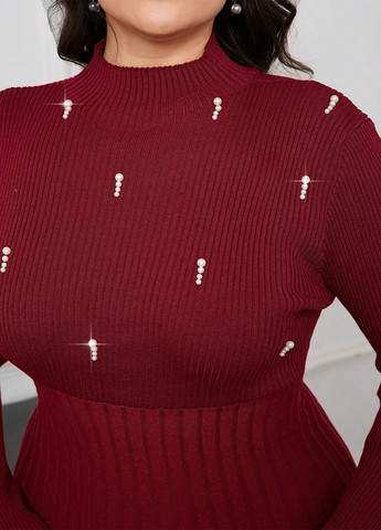 Бордова святковий, вечірня сукня а-силует, сукня светр SHEIN однотонна