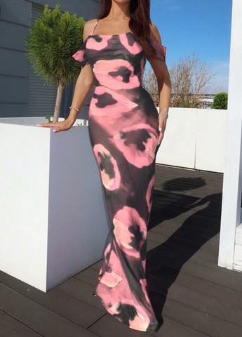 Рожева пляжна сукня годе SHEIN з абстрактним візерунком