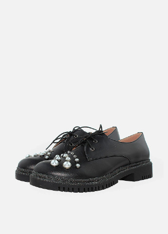 Черные женские кэжуал туфли с глиттером, с бусинами на низком каблуке - фото