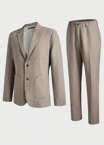 Світло-коричневий демісезонний костюм (піджак, штани) брючний SHEIN