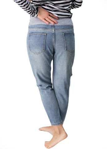 666828 Джинсы для беременных рваные сбоку Голубые HN - (225875063)