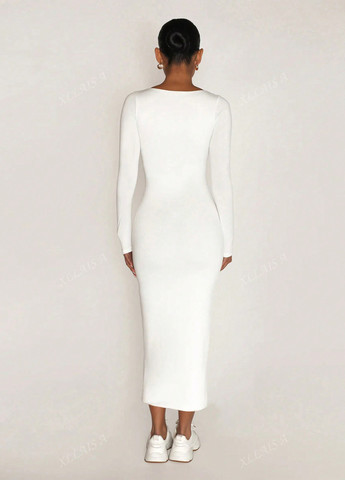 Белое кэжуал платье силуэтная SHEIN однотонное