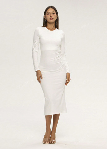 Белое кэжуал платье силуэтная SHEIN однотонное